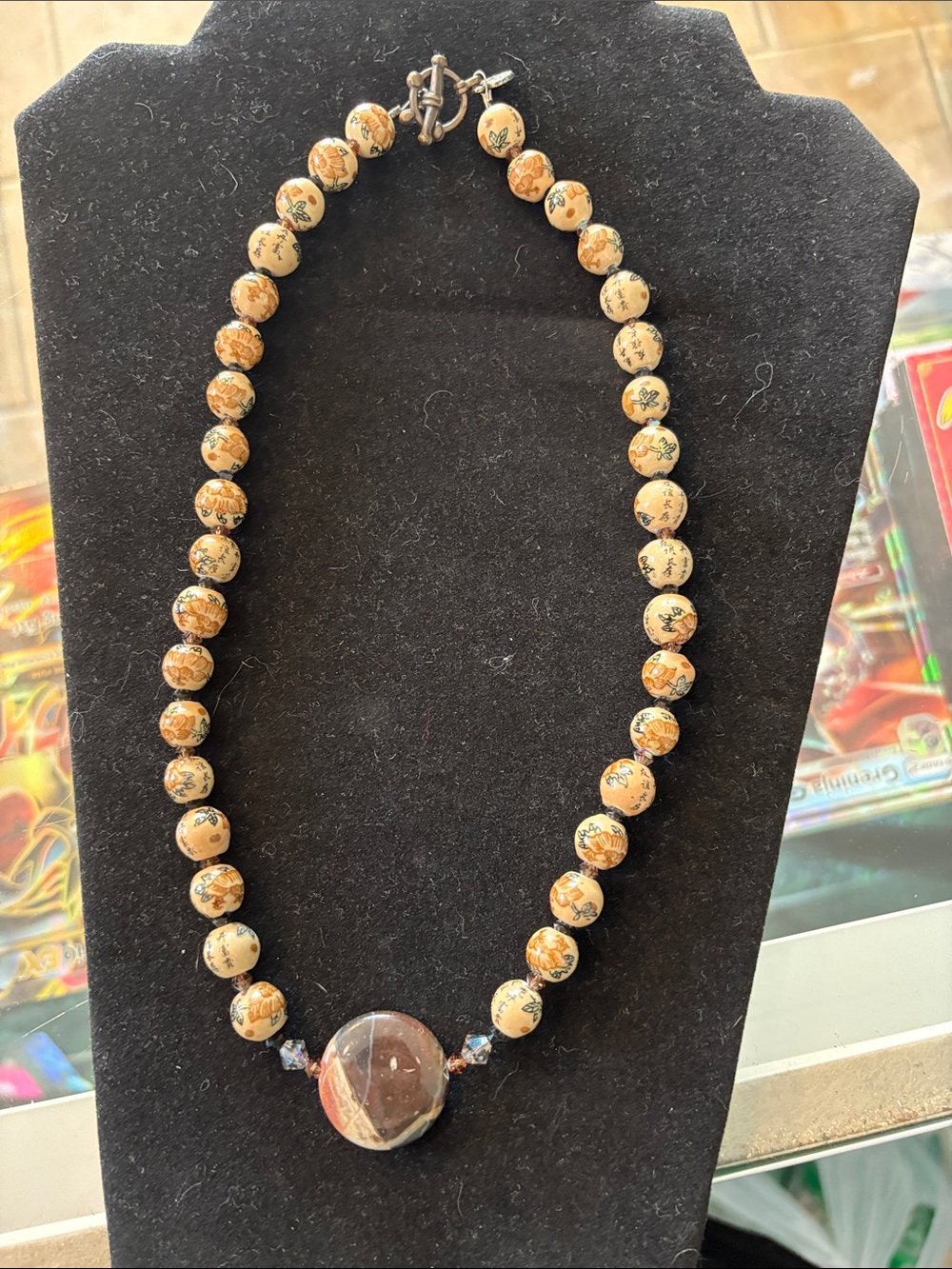 Handcrafted Asian Bead Necklace with Jasper Focal Stone